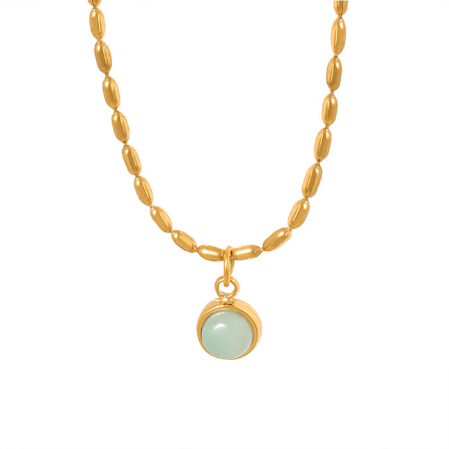Mystery ins korean wild palace vintage natural stone rice bead chain necklace new titanium steel gold-plated jewelry women
