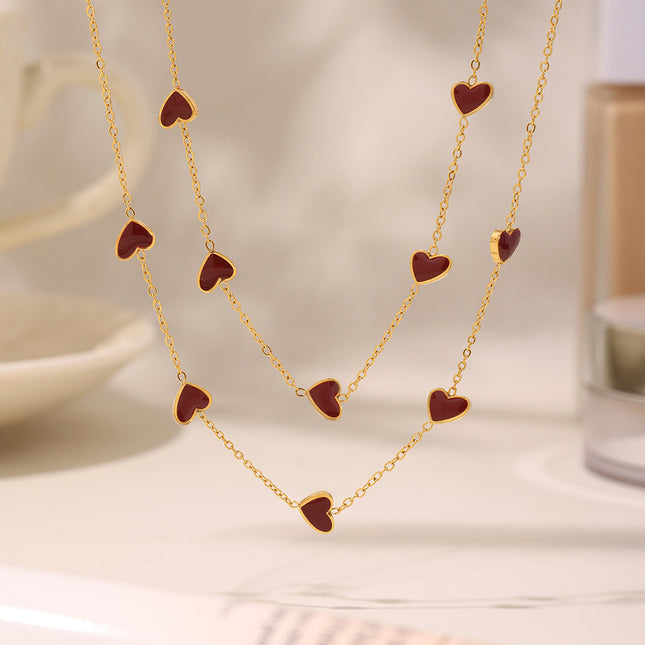 Mystery beauty niche design sense three-dimensional love weight color glaze clavicle chain personality heart-shaped stainless steel color-retaining necklace women