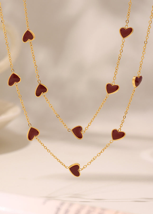 Mystery beauty niche design sense three-dimensional love weight color glaze clavicle chain personality heart-shaped stainless steel color-retaining necklace women