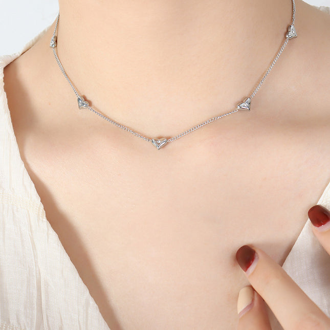 Niche fresh style zircon peach heart necklace versatile fashion bracelet personality design earrings jewelry three-piece set