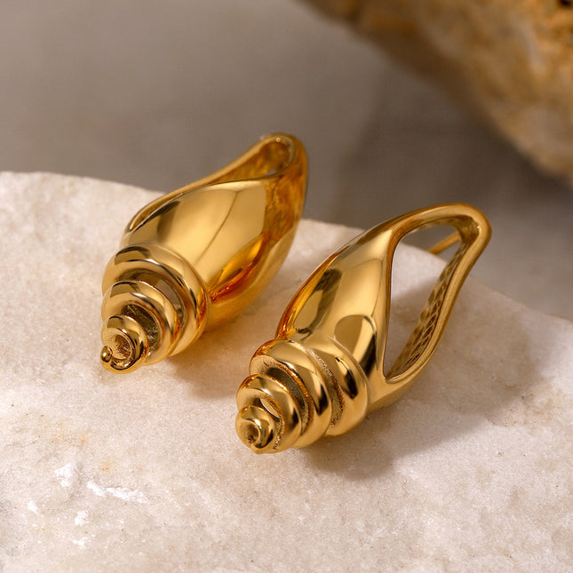 Jieding European and American exaggerated conch stud earrings cross-border summer vacation luxury niche earrings stainless steel three-dimensional earrings