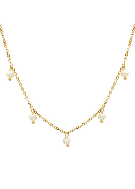 Natural niche versatile retro style jewelry, titanium steel plated 18k real gold freshwater pearl loose bead necklace, female clavicle chain