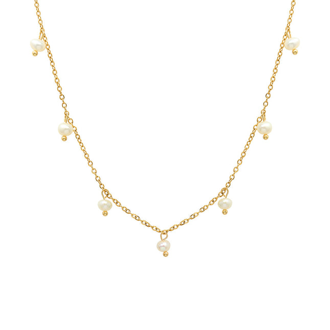 Natural niche versatile retro style jewelry, titanium steel plated 18k real gold freshwater pearl loose bead necklace, female clavicle chain