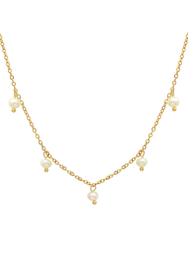 Natural niche versatile retro style jewelry, titanium steel plated 18k real gold freshwater pearl loose bead necklace, female clavicle chain