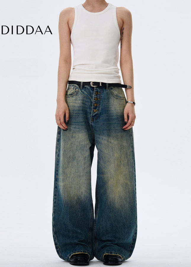 Blue Distressed Loose Straight Jeans for Men and Women - Men’s Jeans