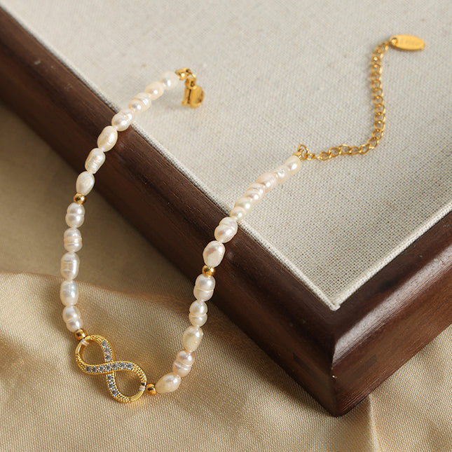 European and American new cross-border high-end light luxury fashion copper pendant with diamonds, freshwater pearl bracelet jewelry women
