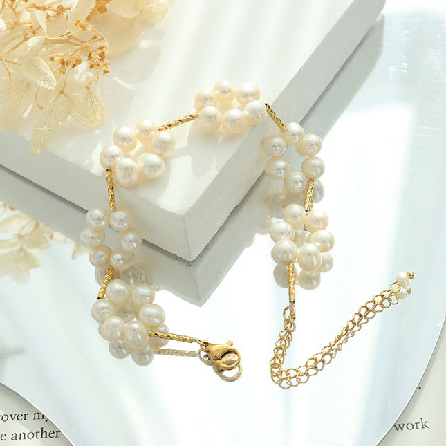 French niche design, palace style, baroque freshwater pearl bracelet, copper material, fashion, personality bracelet jewelry