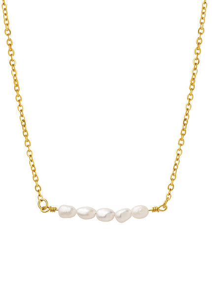 Korean version of simple and fashionable temperament freshwater pearl necklace women's ins cold wind light luxury titanium steel plated 18k gold clavicle chain