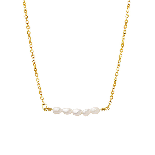 Korean version of simple and fashionable temperament freshwater pearl necklace women's ins cold wind light luxury titanium steel plated 18k gold clavicle chain