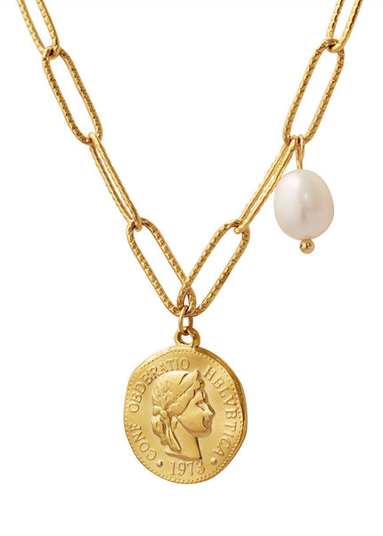Trendy hip-hop retro classic portrait medallion freshwater pearl pearl pendant necklace cross-border hot-selling jewelry