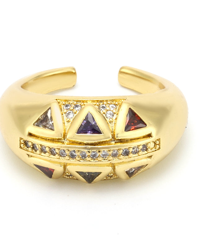 Miri's new palace style retro light luxury fashion copper material geometric triangle inlaid with zircon open ring ornaments