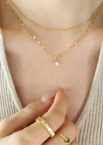 Korean ins style simple small necklace with a sense of design double-layered zircon chain, titanium steel jewelry, clavicle necklace