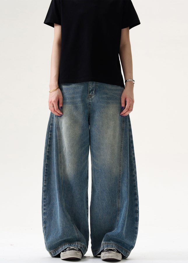 Vintage Washed Pleated Baggy Wide Leg Jeans for Men and Women - Men’s Jeans
