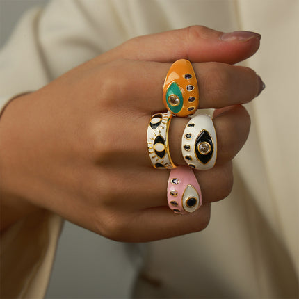European and American style new cross-border fashion retro personality design copper material eye enamel glaze open ring jewelry