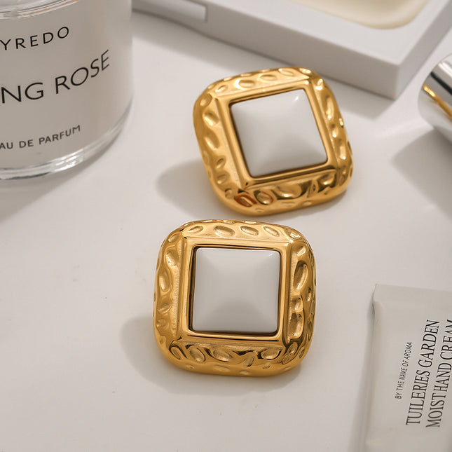 Jieding European and American stainless steel agate earrings, light luxury, high-end earrings, titanium steel earrings, jewelry, cross-border earrings
