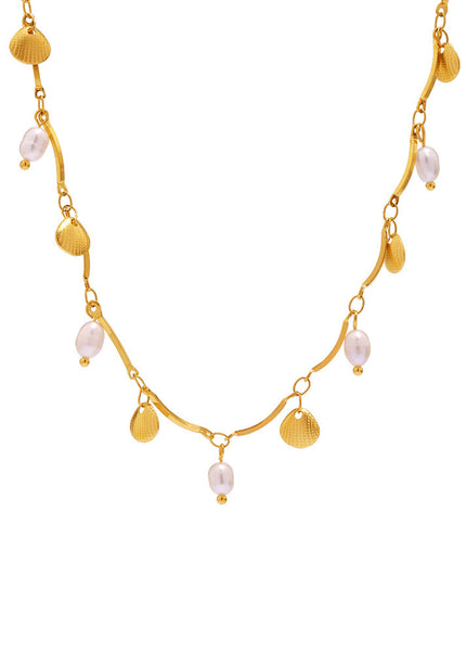 Mystery Li gold small shell freshwater pearl necklace ins style creative design sense stainless steel European and American fashion jewelry