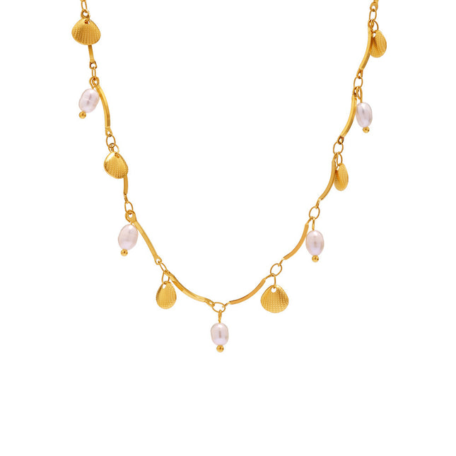 Mystery Li gold small shell freshwater pearl necklace ins style creative design sense stainless steel European and American fashion jewelry