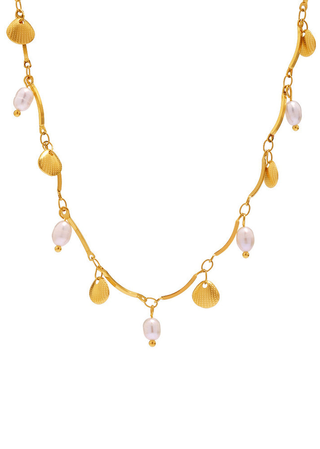 Mystery Li gold small shell freshwater pearl necklace ins style creative design sense stainless steel European and American fashion jewelry