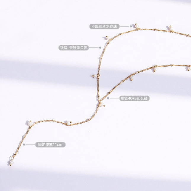 European and American ins cold style fashion Y-word tassel long letter necklace clavicle chain titanium steel plated 18k real gold jewelry