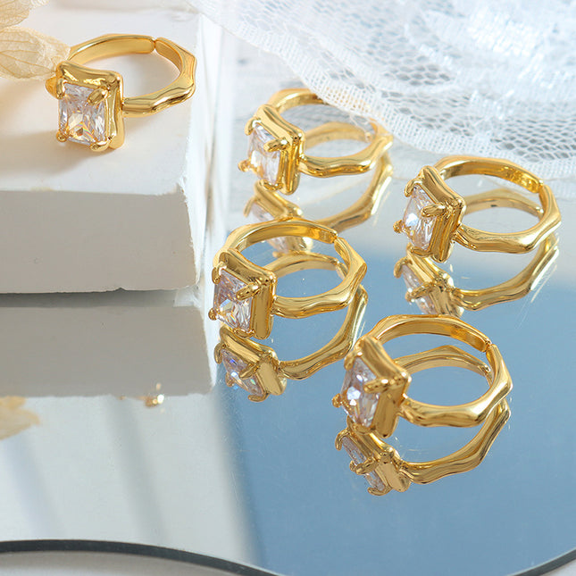 French temperament design, personality fashion, royal accessories, copper inlaid zircon open rings, hand ornament tail rings