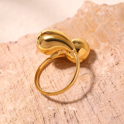Mysterie ins stainless steel hollow opening comma drop ring tail ring plated 18K real gold does not fade hand ornament wholesale