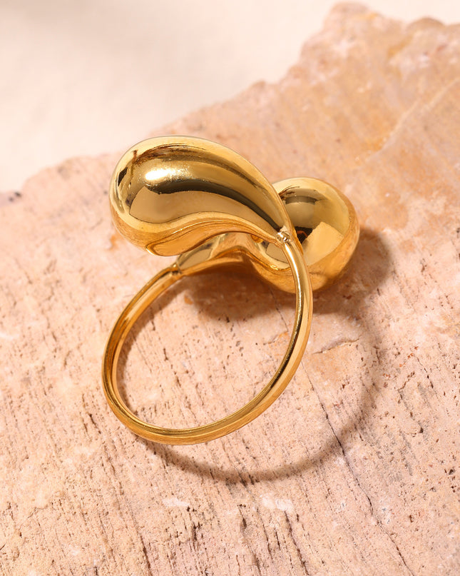 Mysterie ins stainless steel hollow opening comma drop ring tail ring plated 18K real gold does not fade hand ornament wholesale