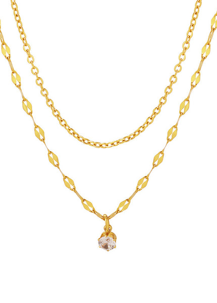 Korean ins style simple small necklace with a sense of design double-layered zircon chain, titanium steel jewelry, clavicle necklace