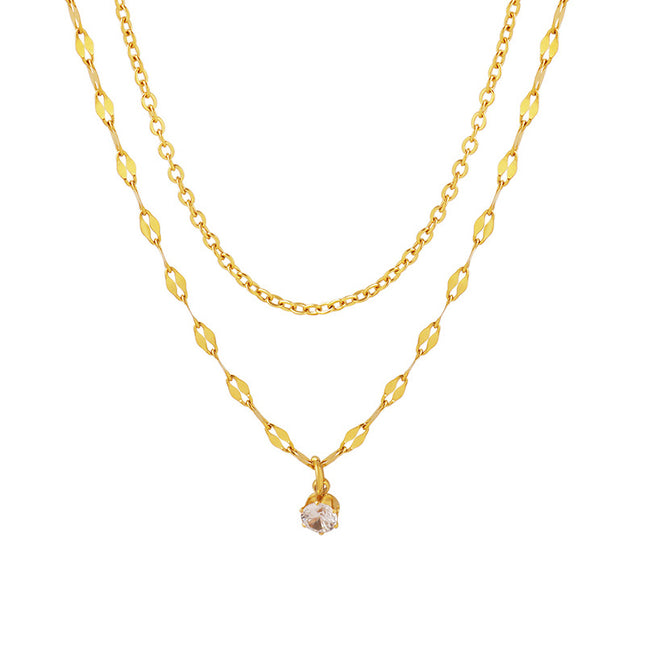 Korean ins style simple small necklace with a sense of design double-layered zircon chain, titanium steel jewelry, clavicle necklace