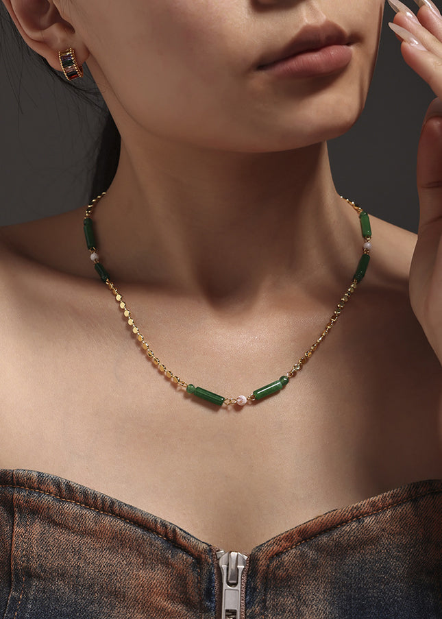 Mystery green aventurine caryophyllum necklace women's new Chinese style national tide niche versatile stainless steel clavicle chain temperament necklace