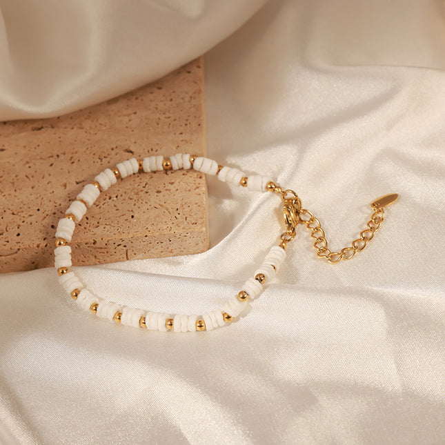 New retro light luxury European and American style fashion titanium steel gold-plated shell steel bead bracelet simple personality design jewelry women