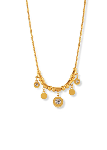 Korean minimalist style, sweet temperament, elegant personality, ornaments, medallion inlay, zircon, design pendant, titanium steel necklace