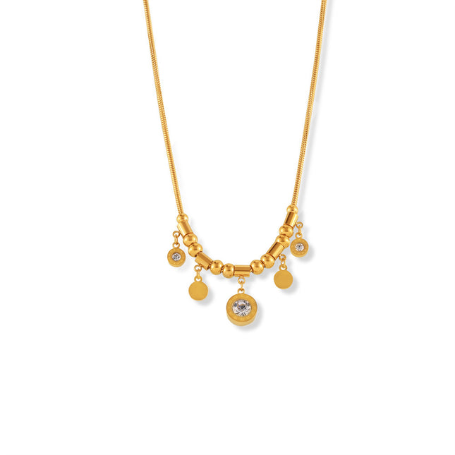 Korean minimalist style, sweet temperament, elegant personality, ornaments, medallion inlay, zircon, design pendant, titanium steel necklace