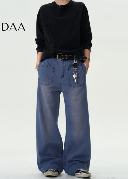 Denim Distressed Casual Straight Wash Jeans - S / Dark Blue - Men’s Jeans