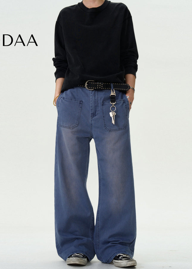 Denim Distressed Casual Straight Wash Jeans - S / Dark Blue - Men’s Jeans