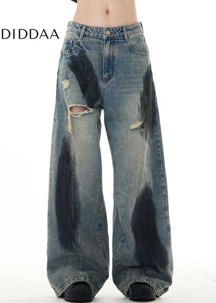 Blue Ripped Loose Fit Wide Leg Versatile Jeans - Men’s Jeans