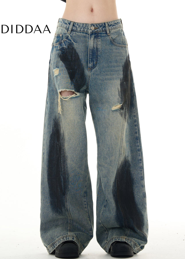Blue Ripped Loose Fit Wide Leg Versatile Jeans - Men’s Jeans