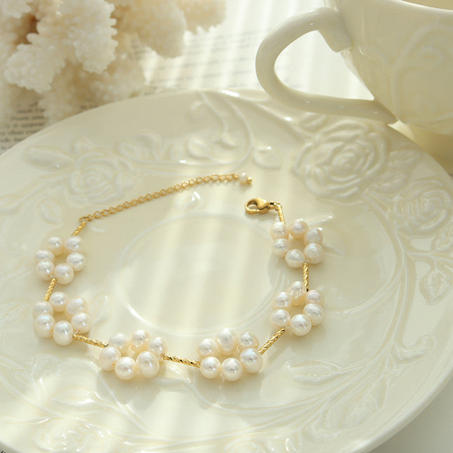 French niche design, palace style, baroque freshwater pearl bracelet, copper material, fashion, personality bracelet jewelry