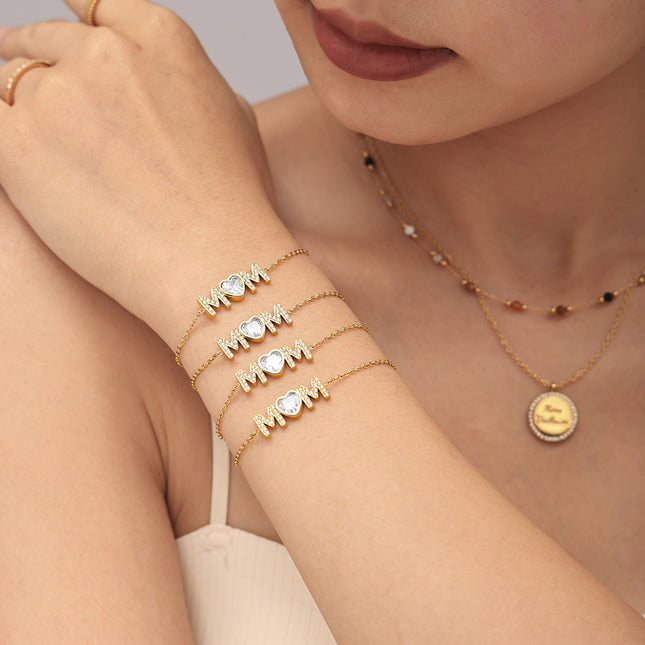 Mystery love heart inlaid zircon letter MAM bracelet titanium steel plated 18K real gold non-fading temperament simple new hand ornament