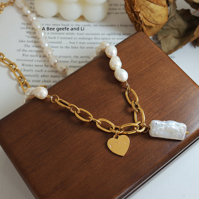 French non-fading banquet party light luxury personality ins style freshwater pearl heart pendant necklace plated with 18K real gold