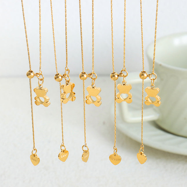 Stylish commuting personality, simple geometric cut-out, love bear design, pull-out clasp, adjustable titanium clavicle necklace