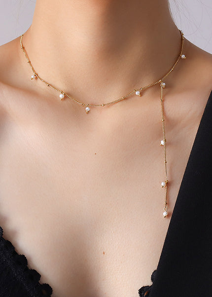 European and American ins cold style fashion Y-word tassel long letter necklace clavicle chain titanium steel plated 18k real gold jewelry