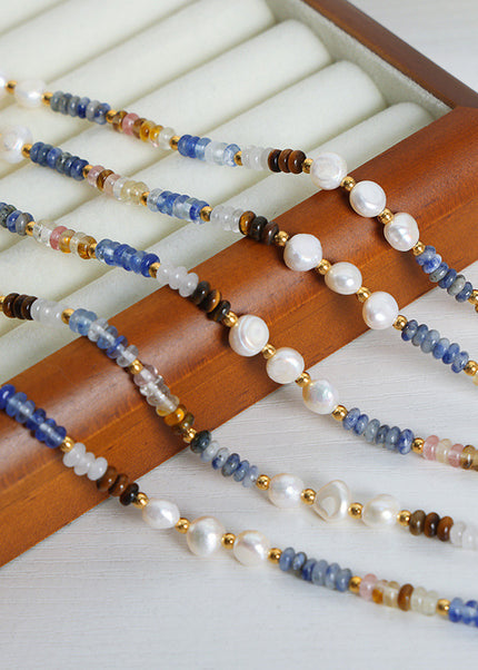 New retro luxury baroque freshwater pearl natural stone abacus beads handmade beaded necklace jewelry women