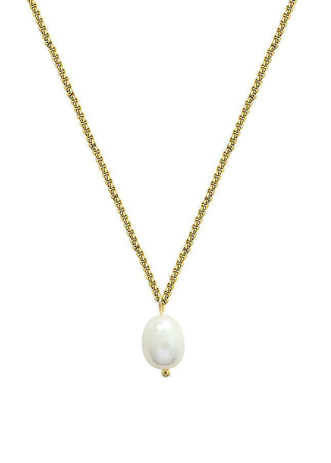 marka French niche design vintage necklace women's simple cold wind titanium steel choker freshwater pearl necklace