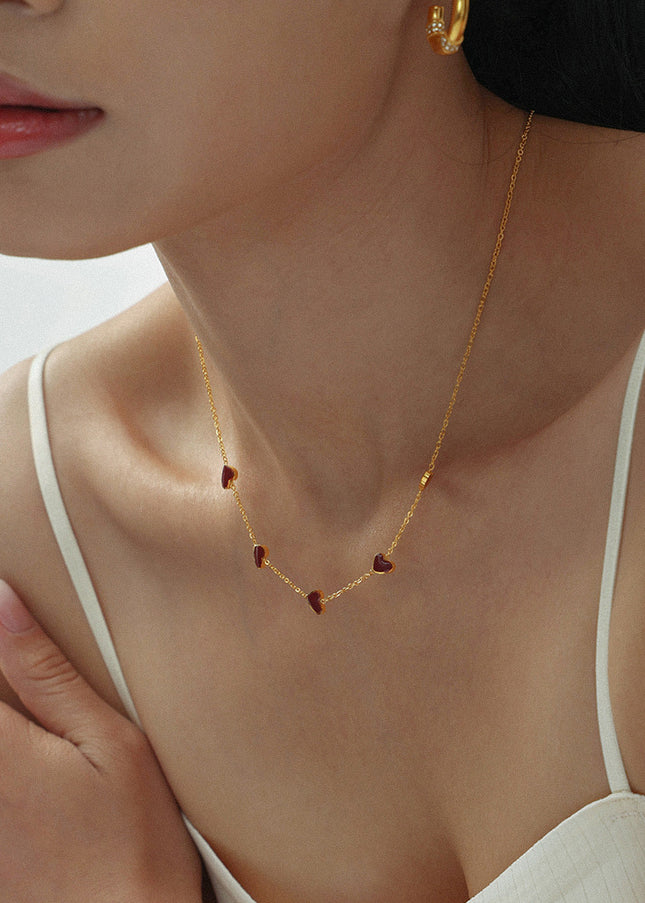 Mystery beauty niche design sense three-dimensional love weight color glaze clavicle chain personality heart-shaped stainless steel color-retaining necklace women