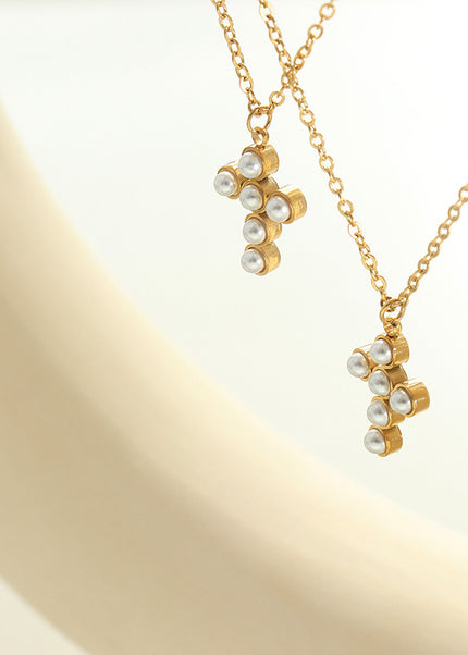 French imitation pearl cross light luxury pendant necklace niche design sense fashion versatile clavicle chain jewelry wholesale