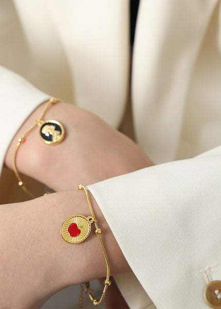 New cross-border French retro light luxury fashion niche design enamel color glazed titanium steel gold-plated pendant bracelet jewelry