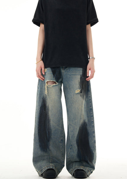Blue Ripped Loose Fit Wide Leg Versatile Jeans - Men’s Jeans