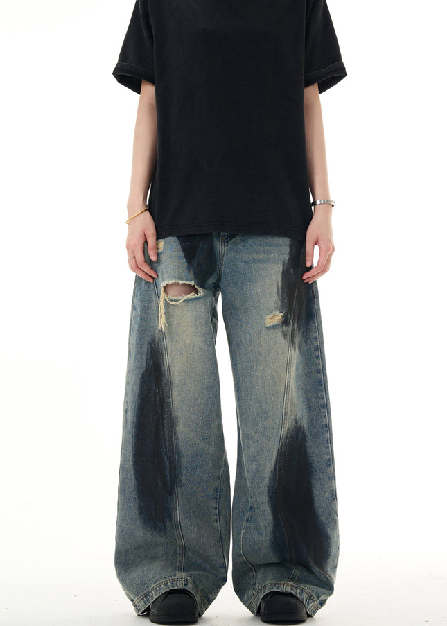 Blue Ripped Loose Fit Wide Leg Versatile Jeans - Men’s Jeans