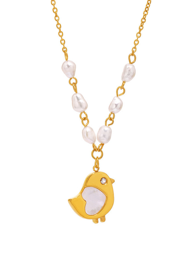 Mystery shell chick natural freshwater pearl necklace niche design sense choker women's stainless steel plated real gold jewelry