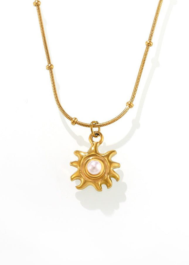 Mystery Li Sunflower Shell Beads Clavicle Necklace Jewelry Stainless Steel Plated 18K Real Gold Non-fading Jewelry Spot Wholesale